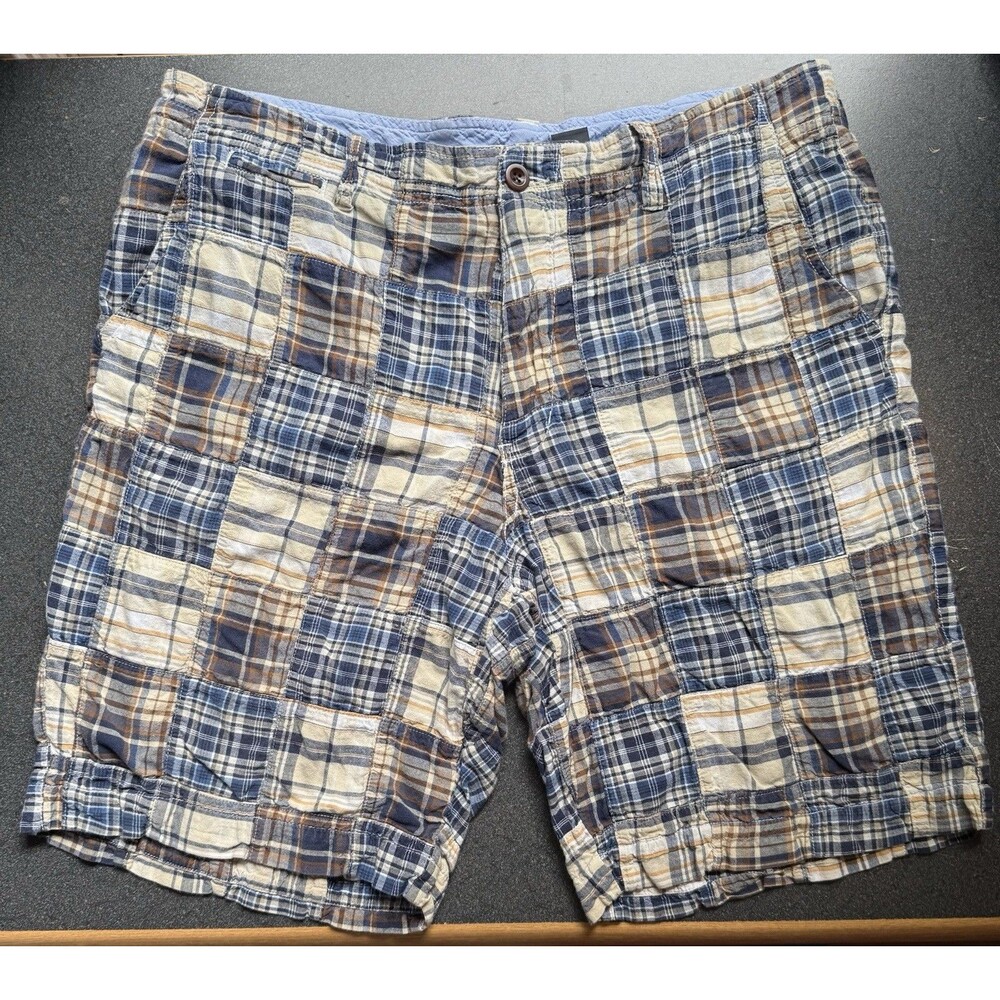 J.CREW Madras Patchwork Field Shorts Mens Size 34 Preppy Vacation Cotton 9 Inch